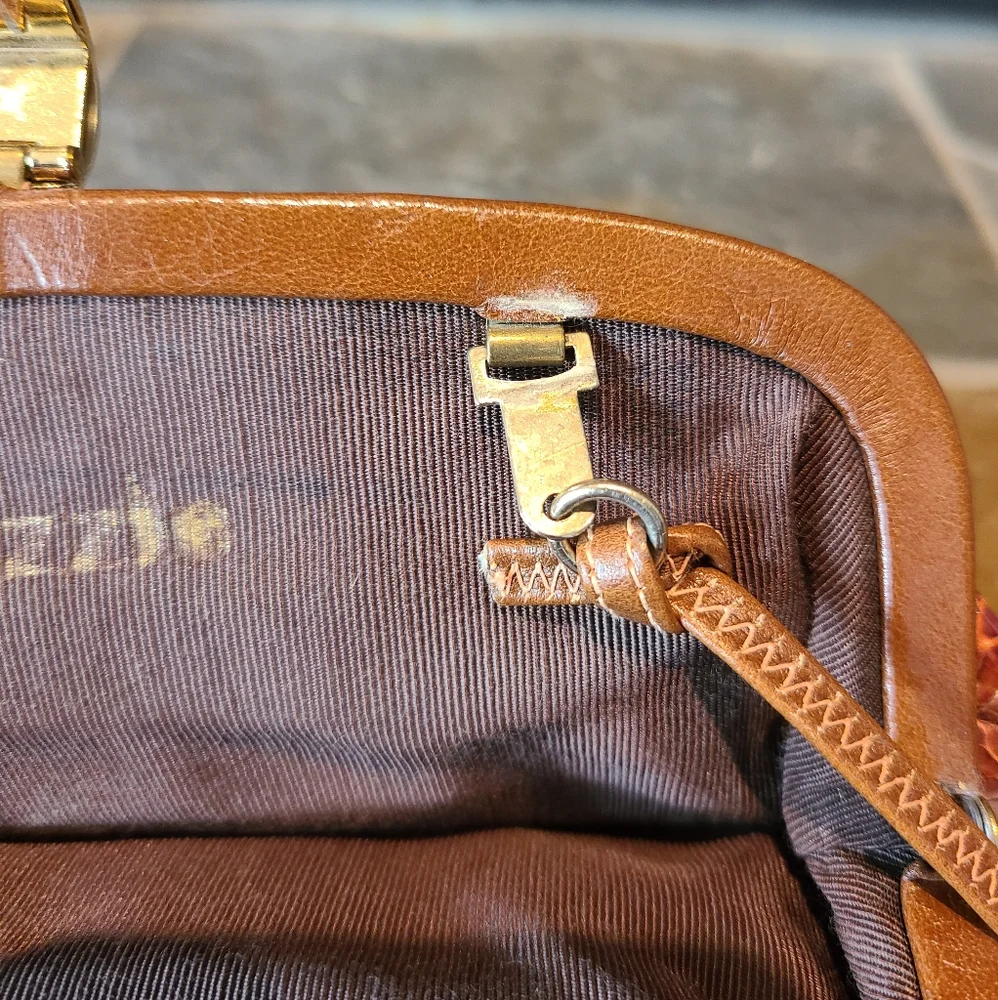 Palizzio of Italy Vintage Calfskin Clutch Style Purse with Shoulder Strap Brown